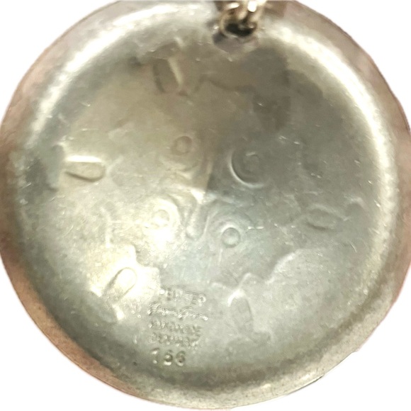 Jorgen Jensen Denmark Pewter Large Modernist Disc Pendant & Chain Necklace,#156s - Picture 3 of 11